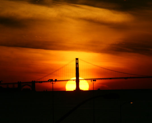 golden gate bridge sunset. the Golden Gate Bridge .